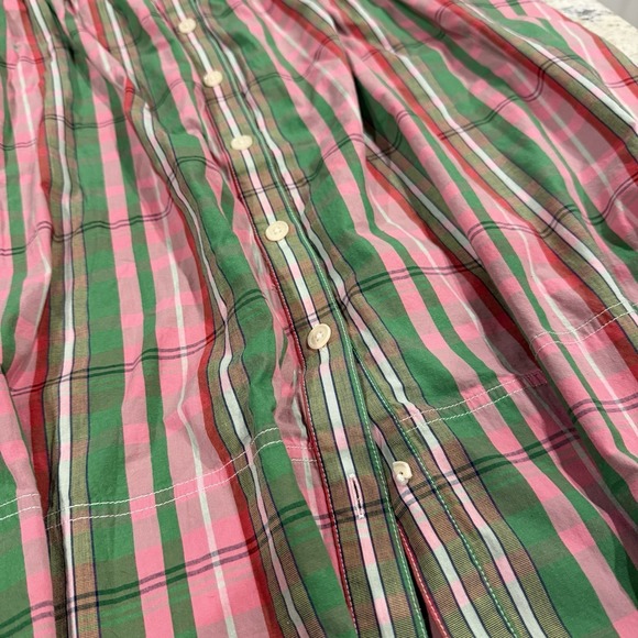 J CREW Midi Skirt 16 Pink Green Plaid Check Organic Cotton Button Front Pocket - Picture 7 of 11